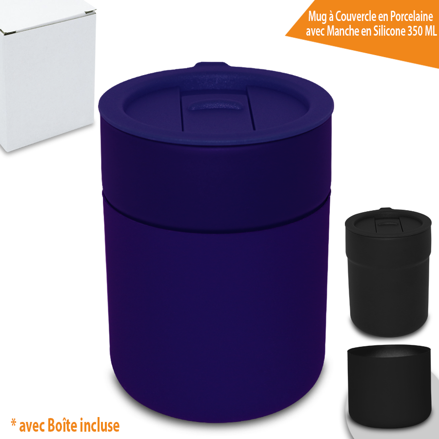 Mug à Couvercle en Porcelaine avec Manche en Silicone 350 ML