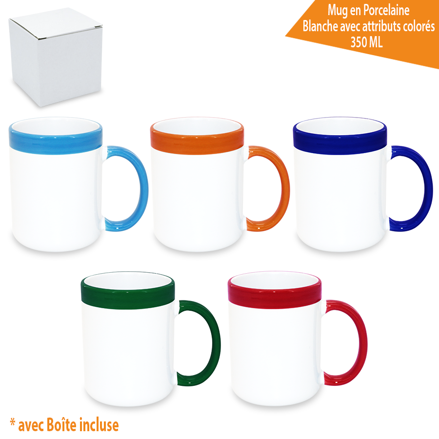 Mug en Porcelaine Blanche avec attributs colorés 350 ML