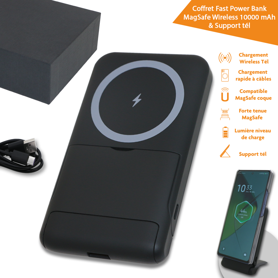 Coffret rapide Power Bank MagSafe 10000 mAh TSP sans fil pour téléphone avec support port-téléphone à chargement rapide